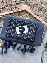 Dark Grey Handloom Cotton Saree With Black Print Blouse